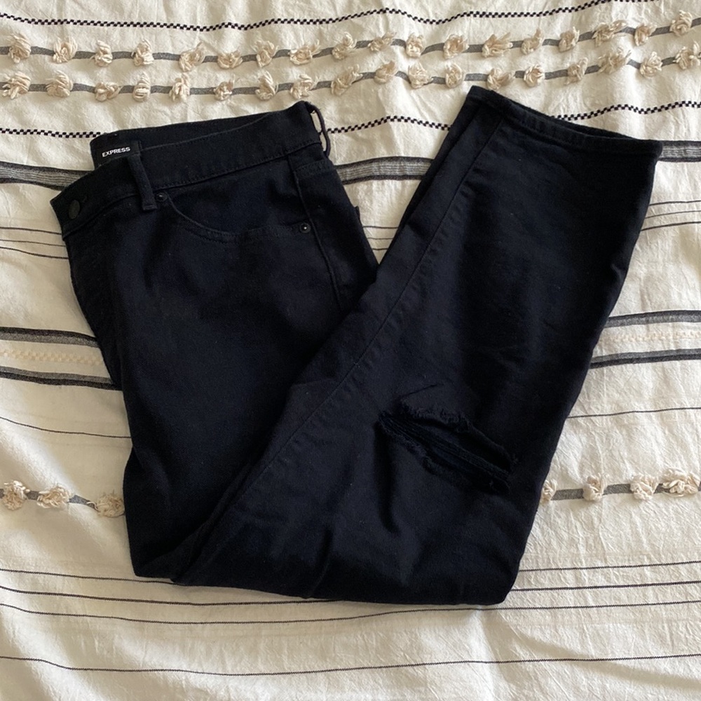 Express Super High Rise Mom Black Distressed Jean